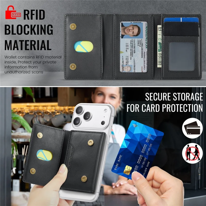 MAGKING K4 Card Holder Tri-Fold Magnetic RFID Blocking PU Leather Wallet - Black