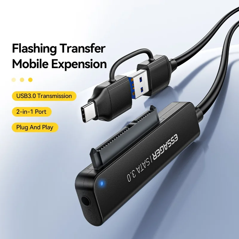 ESSAGER 5Gbps High Speed Data Transfer 2 in 1 USB 3.0  /  Type-C to SATA Adapter Cable for External Hard Drive SSD