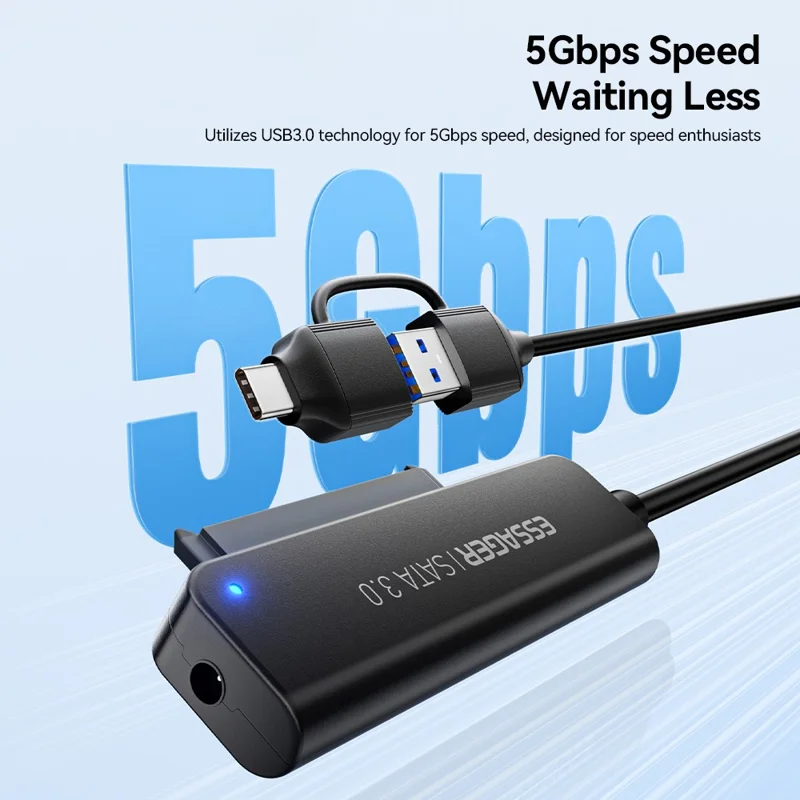 ESSAGER 5Gbps High Speed Data Transfer 2 in 1 USB 3.0  /  Type-C to SATA Adapter Cable for External Hard Drive SSD