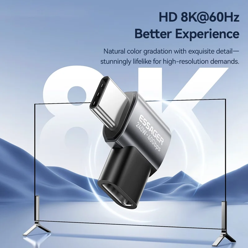 ESSAGER USB4.0 Data Adapter for Micro USB to Type-C 40Gbps Data Transfer 240W PD Fast Charging Adapter - Grey / 7-Shaped