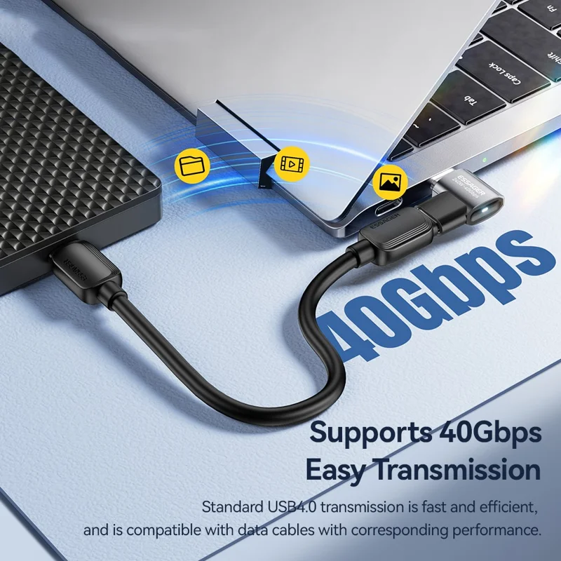 ESSAGER USB4.0 Data Adapter for Micro USB to Type-C 40Gbps Data Transfer 240W PD Fast Charging Adapter - Grey / 7-Shaped