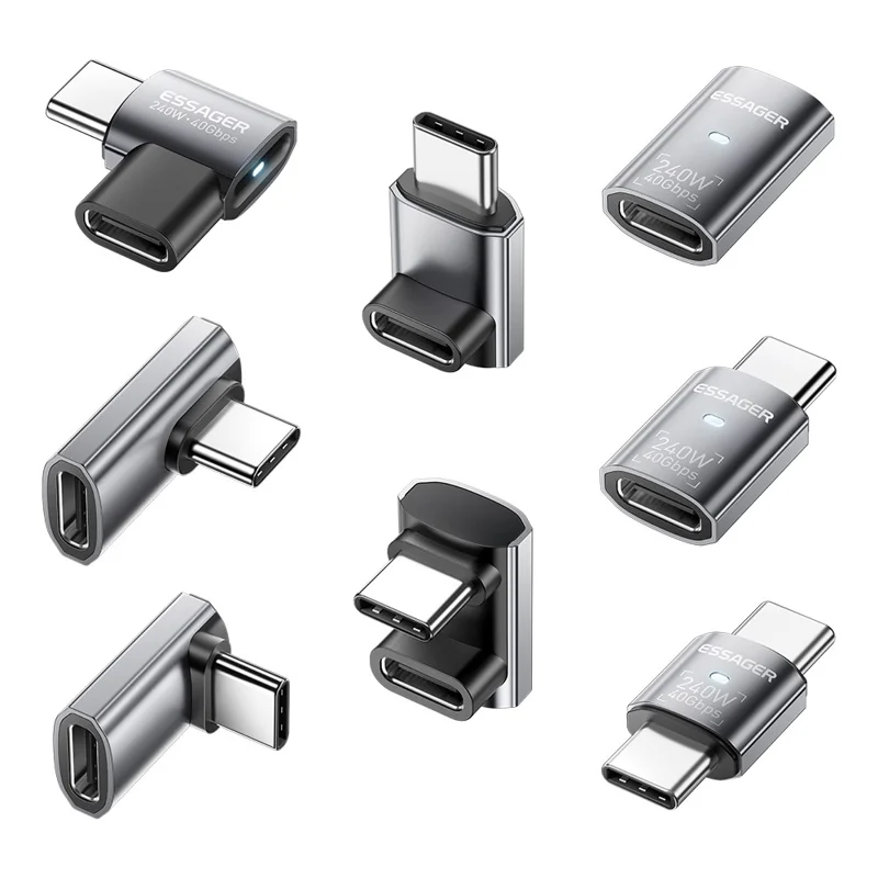 ESSAGER USB4.0 Data Adapter for Micro USB to Type-C 40Gbps Data Transfer 240W PD Fast Charging Adapter - Grey / 7-Shaped