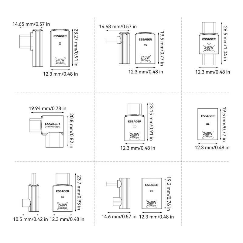 ESSAGER USB4.0 Data Adapter for Micro USB to Type-C 40Gbps Data Transfer 240W PD Fast Charging Adapter - Grey / 7-Shaped