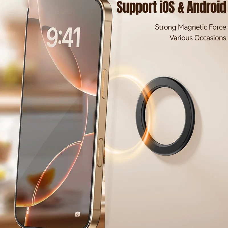 ESSAGER telefon cirkulær magnetisk ring med magnetisk plade 360° roterbar justerbar magnetisk ring stærk adsorption - Sort