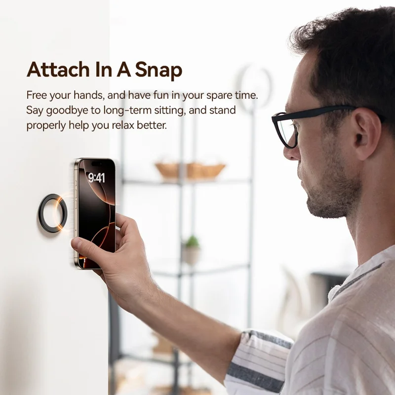 ESSAGER telefon cirkulær magnetisk ring med magnetisk plade 360° roterbar justerbar magnetisk ring stærk adsorption - Sort