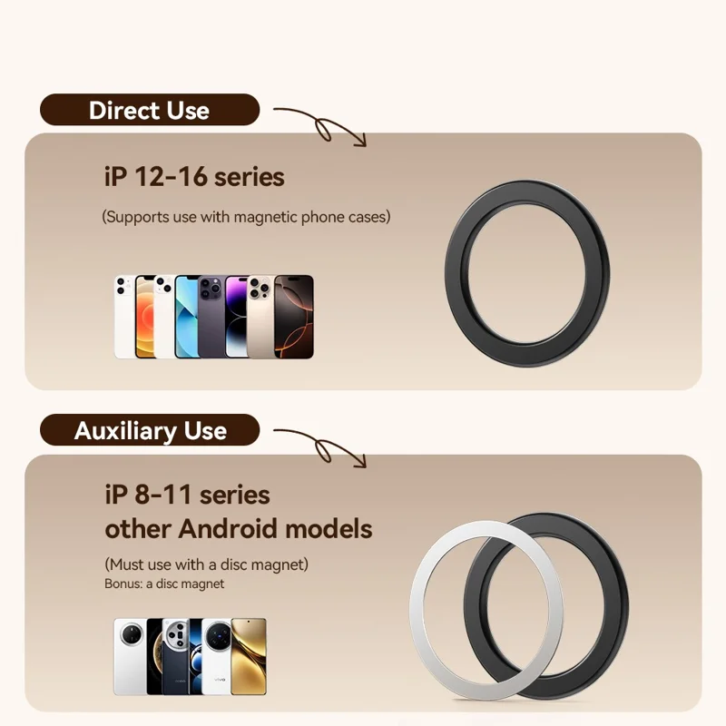 ESSAGER Phone Circular Magnetic Ring with Magnetic Sheet 360° Rotatable Adjustable Magnet Ring Strong Adsorption - Pink