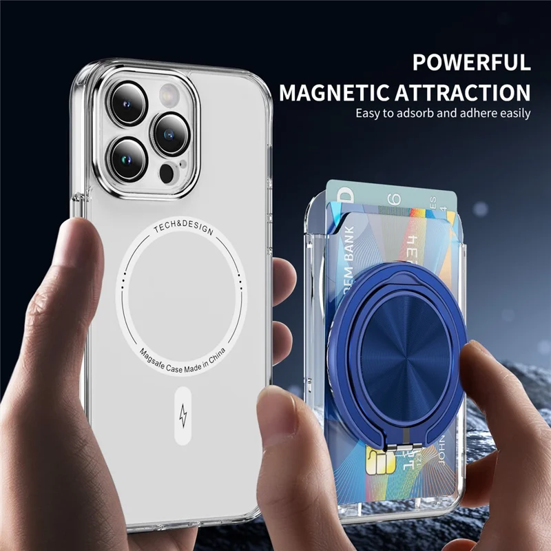 Phone Card Holder Magnetic Kickstand Slim PC Phone Back Card Case - Navy Blue