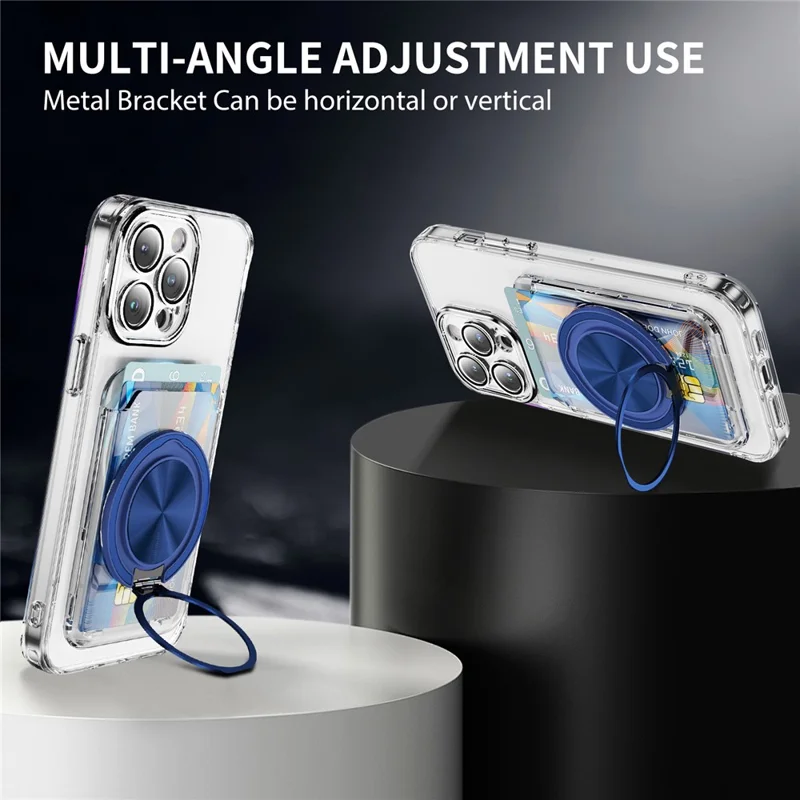 Phone Card Holder Magnetic Kickstand Slim PC Phone Back Card Case - Navy Blue