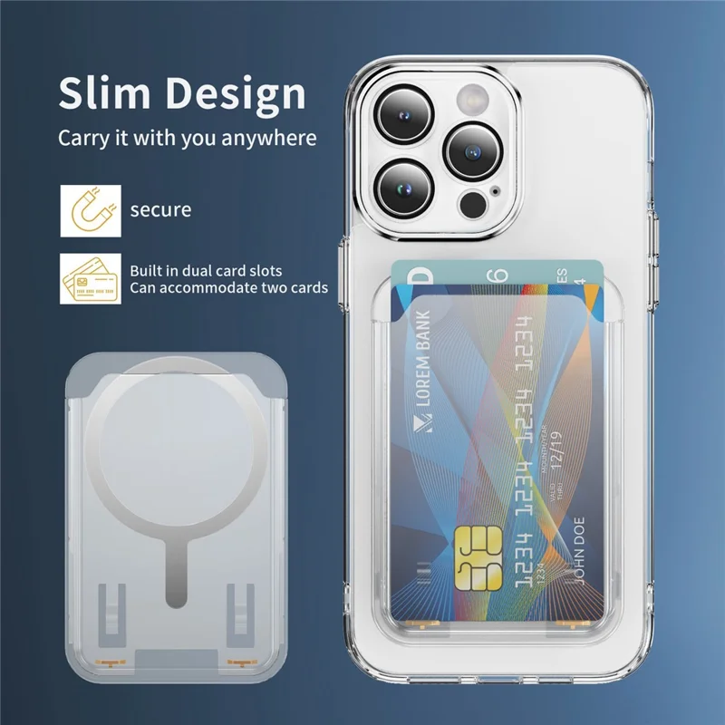 Card Holder Clear Slim Design Magnetic Attachment Multi Card Slots