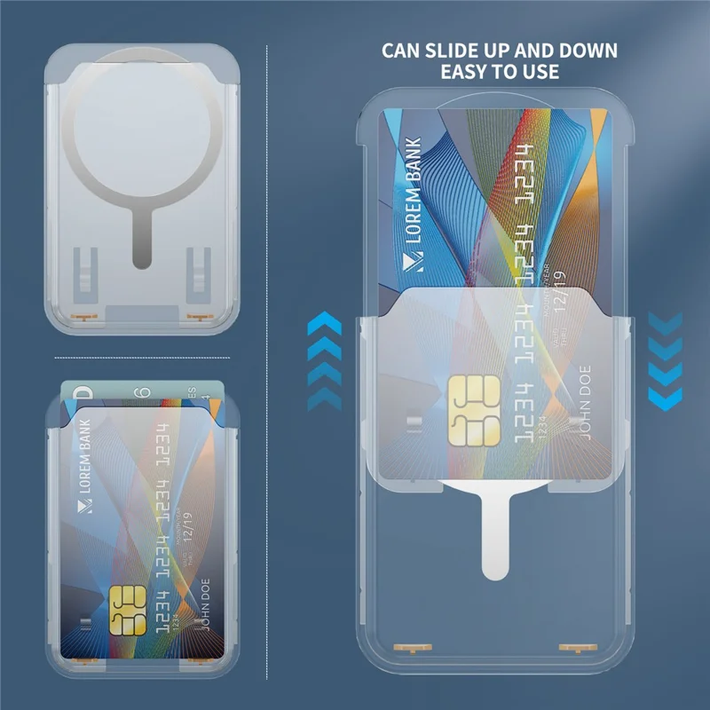 Card Holder Clear Slim Design Magnetic Attachment Multi Card Slots