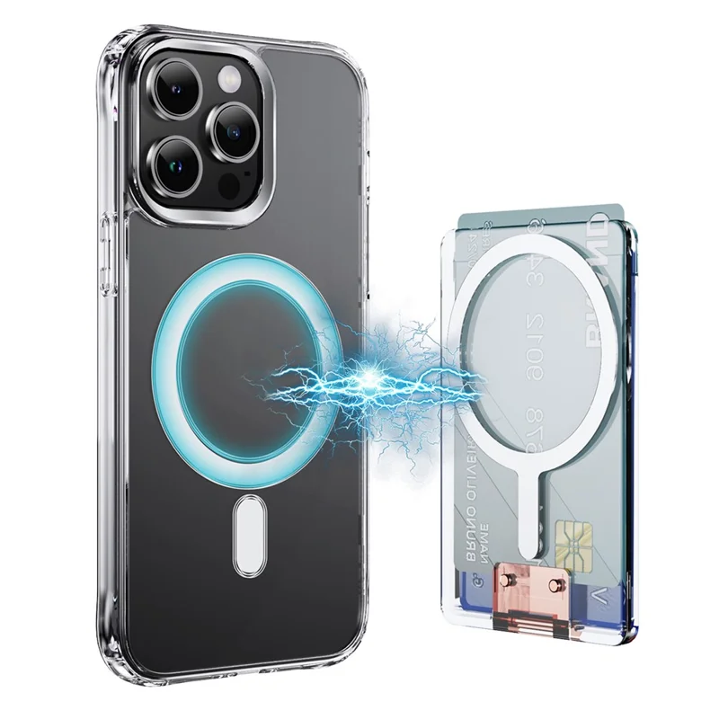 Magnetic Card Holder with Kickstand RFID Blocking Transparent Anti Scratch Design Slim Phone Card Case - Rose Gold