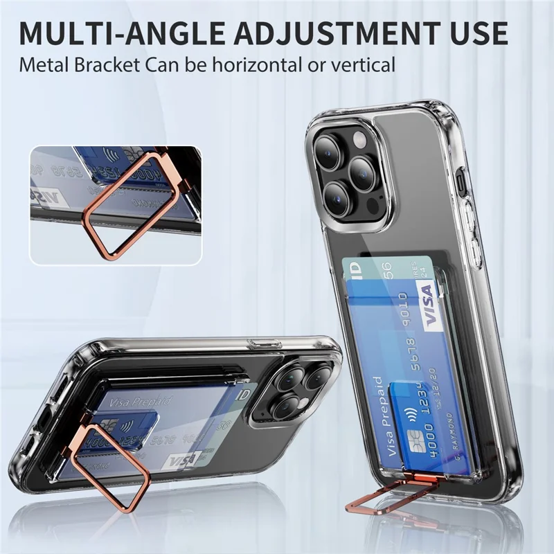 Magnetic Card Holder with Kickstand RFID Blocking Transparent Anti Scratch Design Slim Phone Card Case - Rose Gold