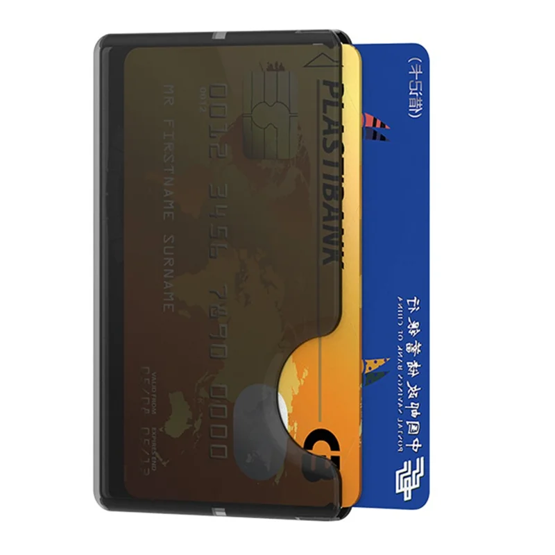 Side Push Card Holder Strong Magnetic Slim Phone Back Card Case - Transparent Black