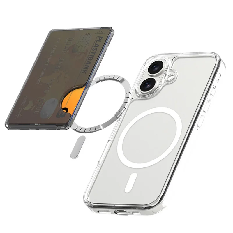 Side Push Card Holder Strong Magnetic Slim Phone Back Card Case - Transparent Black