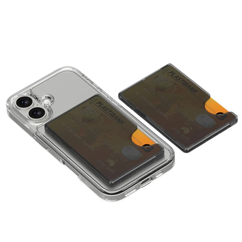 Side Push Card Holder Strong Magnetic Slim Phone Back Card Case - Transparent Black