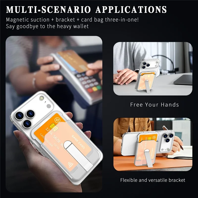 Robuste PC-Magnetkartenhalter aus Aluminiumlegierung, vertikaler Ständer, Kartensteckplatz für Telefon - Transparent