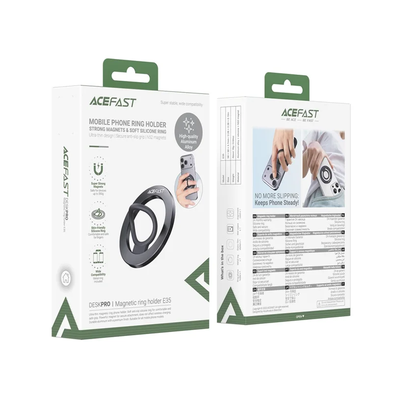 ACEFAST E35 Support Téléphone Anneau Magnétique avec Anneau en Silicone Doux, Support à Poignée en Alliage d'Aluminium Ultra-Mince