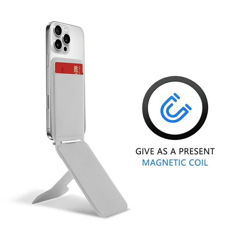 DO AS YOU WISH Vouwbaar vierkant magnetisch telefoonstandaardje met kaarthouder, 30-90° instelbaar telefoon bureaustandaard met roterende functie inclusief magnetische plaat - Grijs