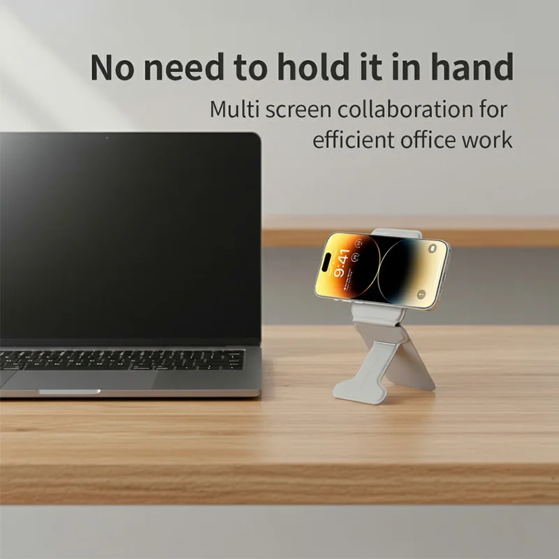 DO AS YOU WISH Vouwbaar vierkant magnetisch telefoonstandaardje met kaarthouder, 30-90° instelbaar telefoon bureaustandaard met roterende functie inclusief magnetische plaat - Grijs