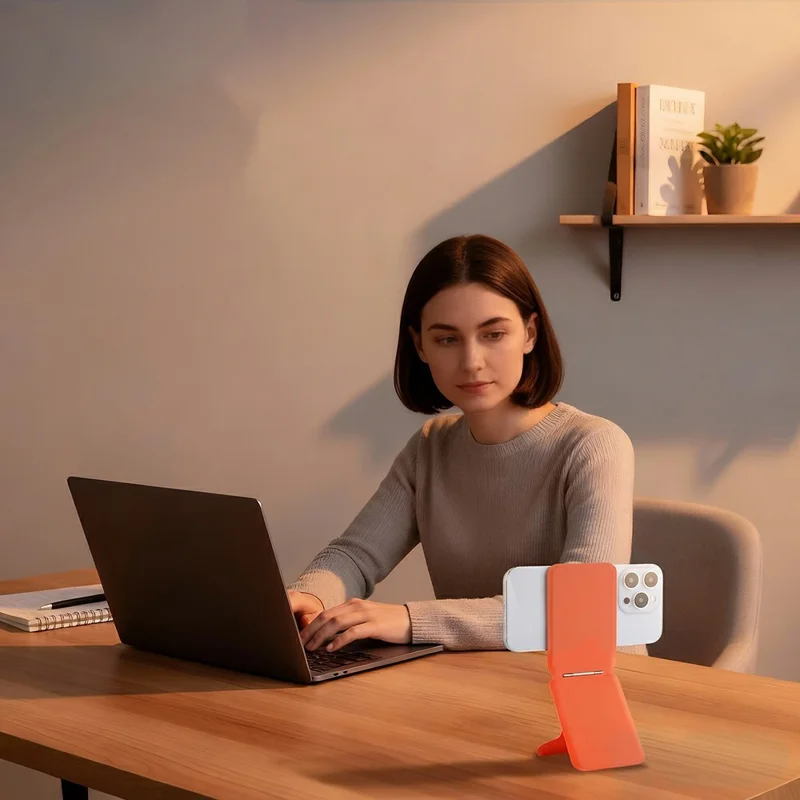 DO AS YOU WISH حامل هاتف مربع قابل للطي مع لوحة مغناطيسية، حامل مكتبي للهاتف بزاوية قابلة للتعديل من 30 إلى 90 درجة، بمحور دوار صغير - رمادي