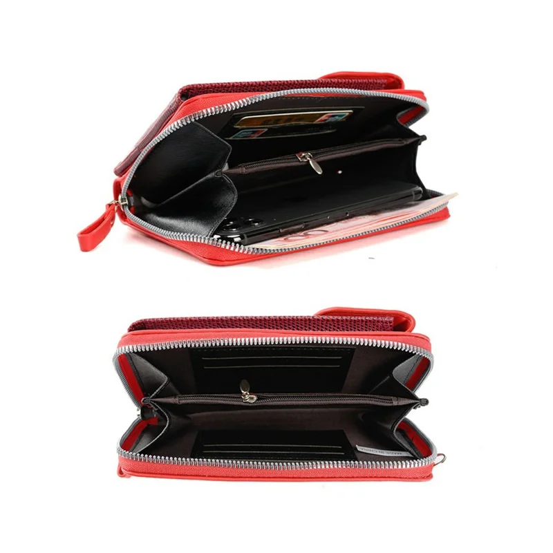 Universal Smartphone Crossbody Wallet PU Leather Clutch with Multi-Card Slots (18.5 x 11 x 5CM) - Red