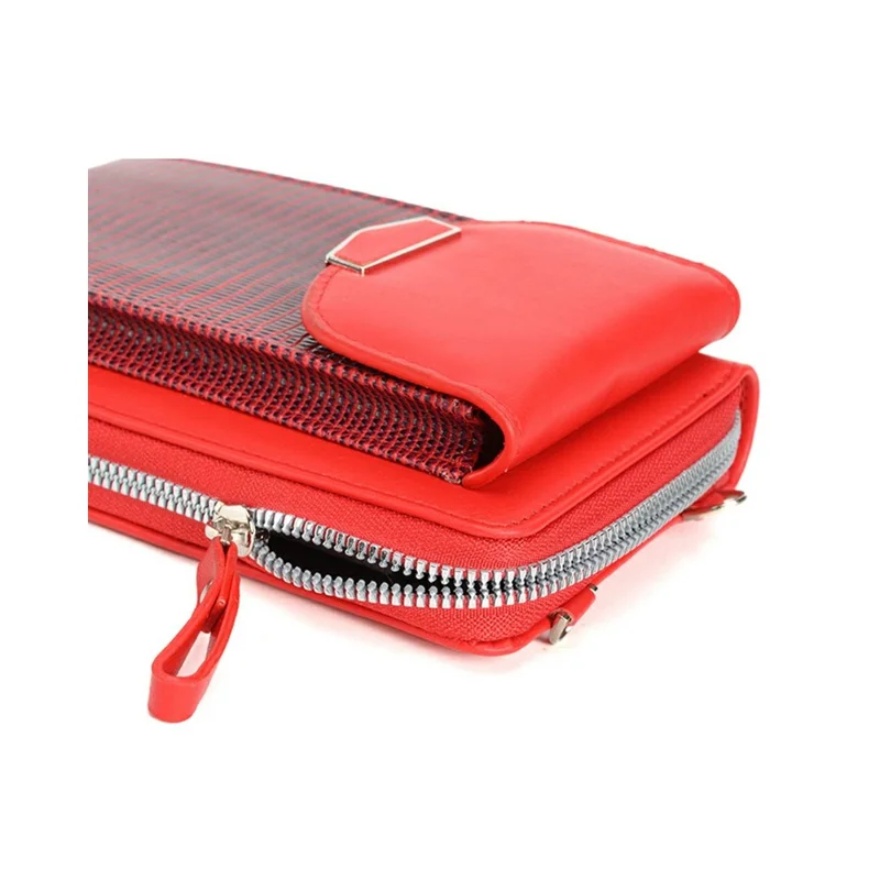 Universal Smartphone Crossbody Wallet PU Leather Clutch with Multi-Card Slots (18.5 x 11 x 5CM) - Red