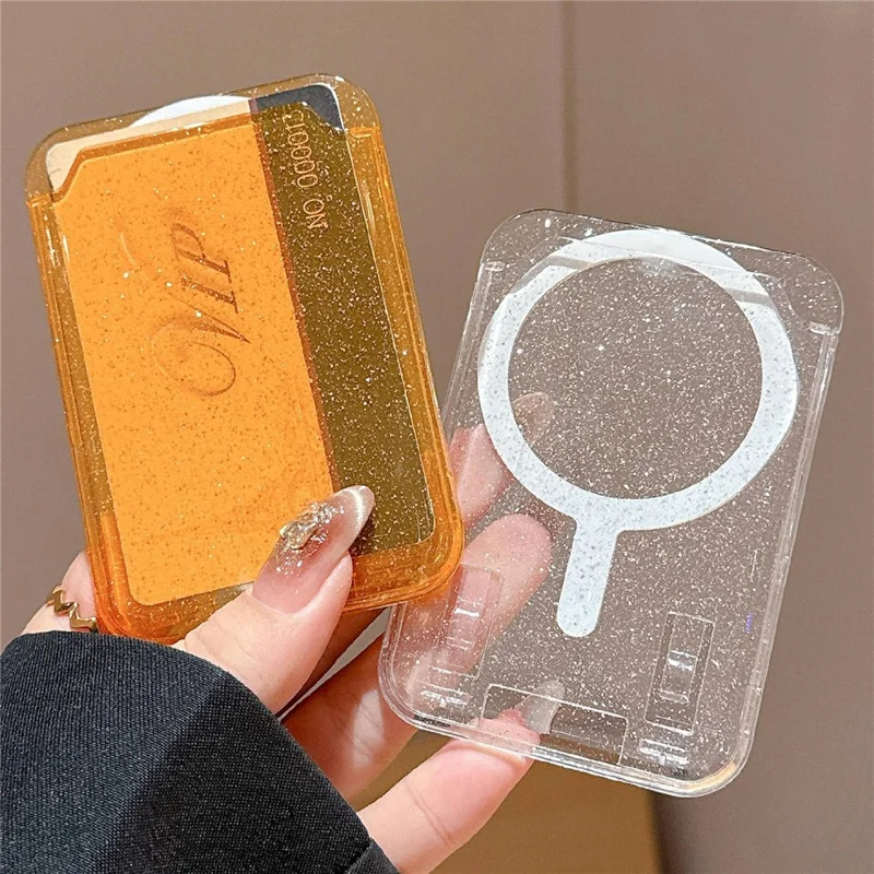 Magnetic Card Holder For Credit Cards Clear Glitter Design Card Storage Slot - Transparent