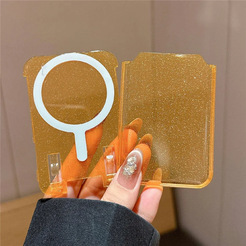 Magnetic Card Holder For Credit Cards Clear Glitter Design Card Storage Slot - Transparent