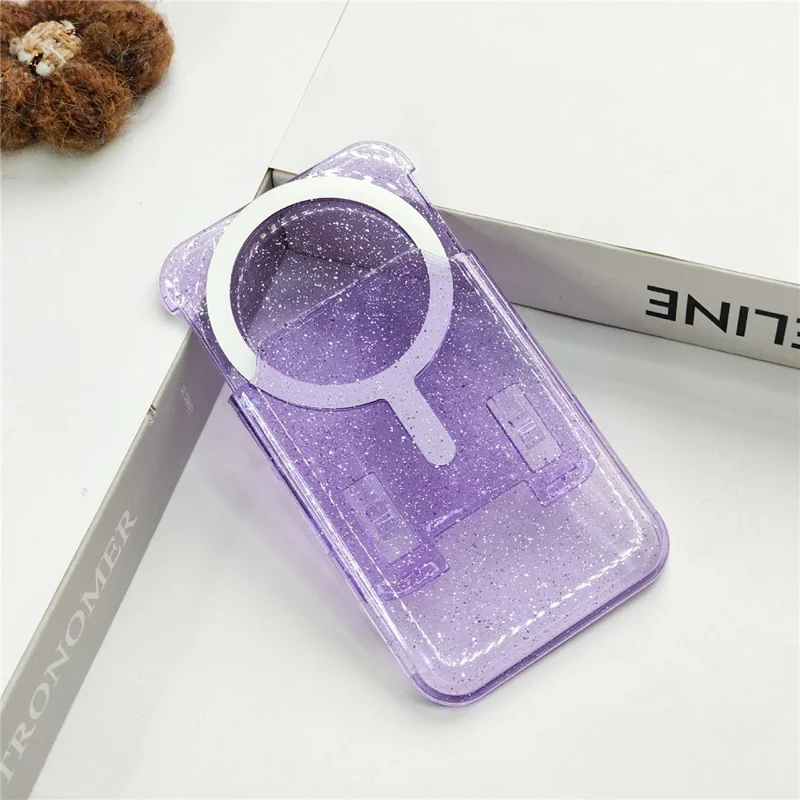 Magnetic Card Holder For Credit Cards Clear Glitter Design Card Storage Slot - Transparent