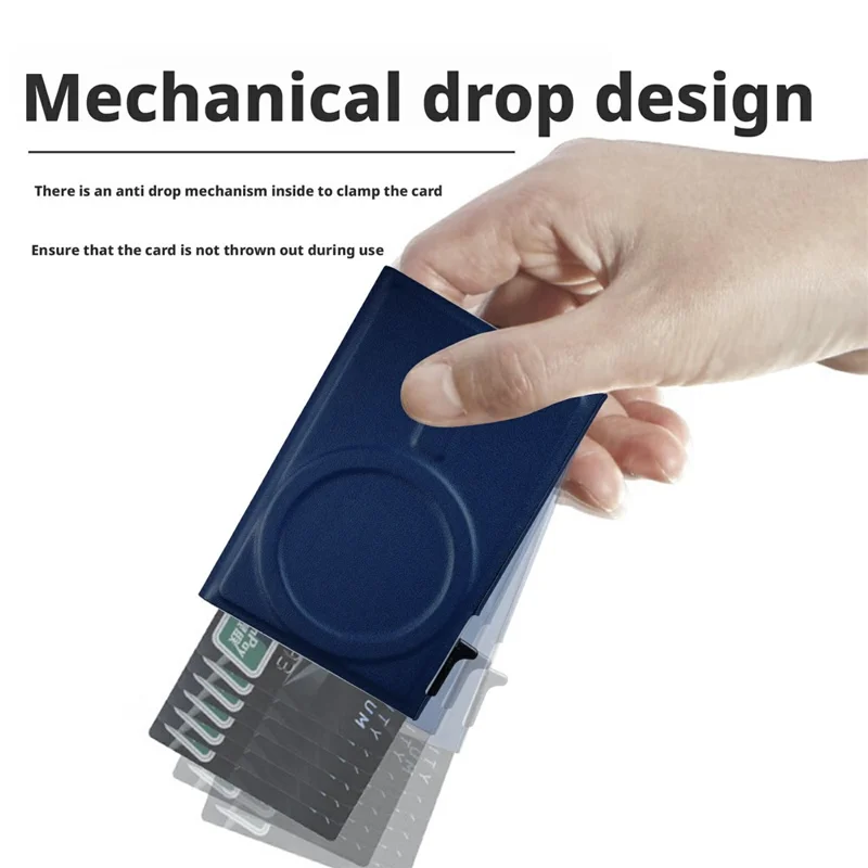 Magnetic Auto Pop-Up Card Holder for Cell Phones Back Kickstand RFID / NFC Blocking - Blue