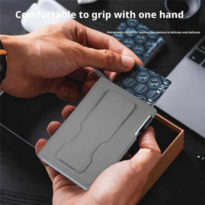 Magnetic Auto Pop-Up Card Holder for Cell Phones Back Kickstand RFID / NFC Blocking - Blue