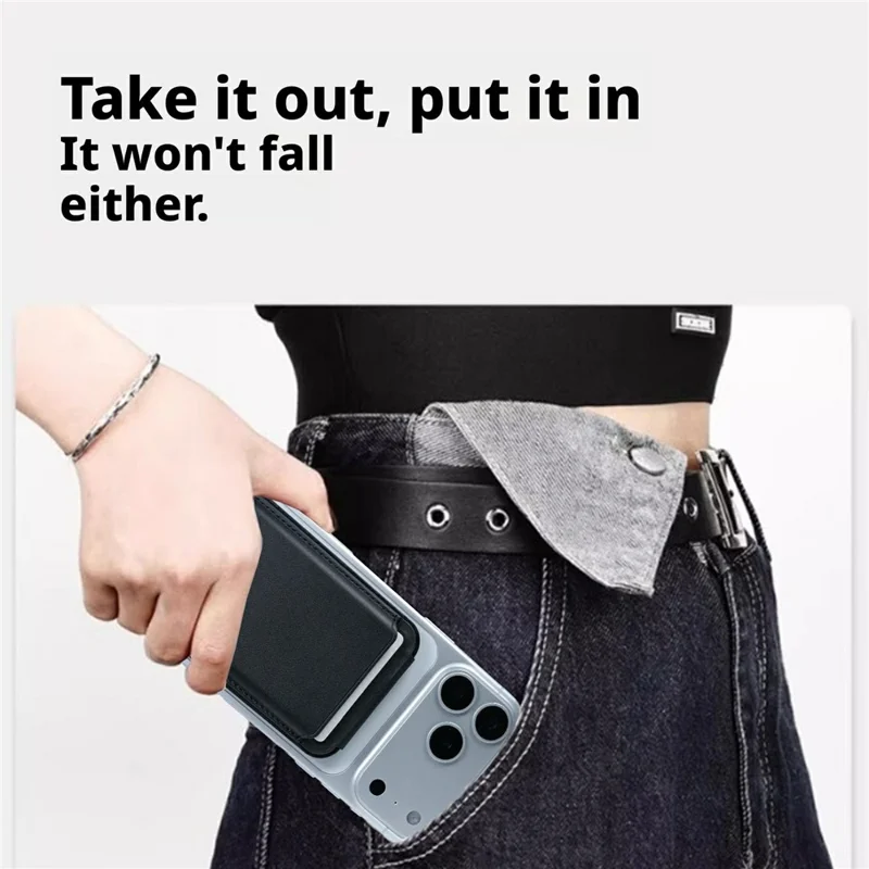 Supporte de téléphone magnétique avec porte-cartes et charnière pliable - Brun