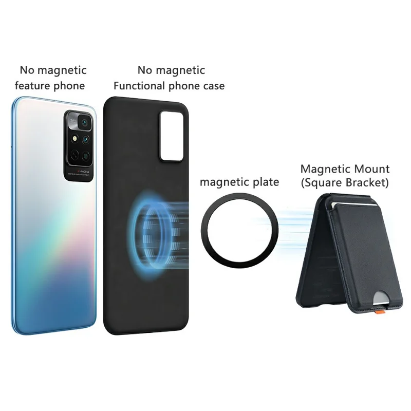 Supporte de téléphone magnétique avec porte-cartes et charnière pliable - Brun