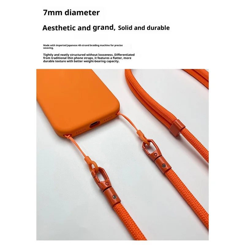 7MM Fivela Dupla Ajustável Alça de Poliéster e Liga de Zinco para Capas de Telemóvel com Dois Furos - Vermelho Laranja