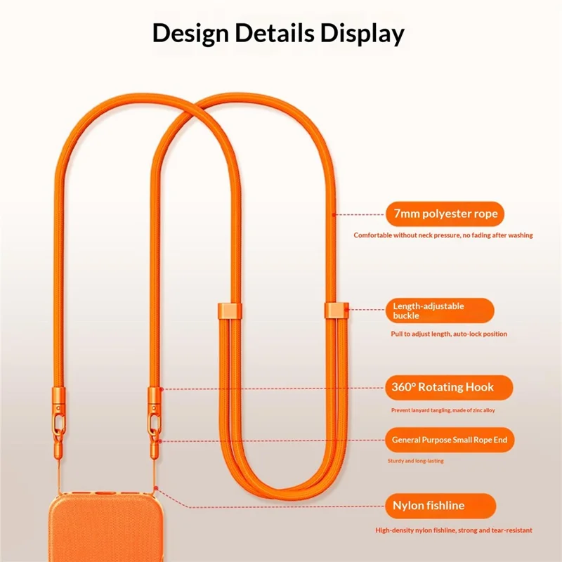 7MM Double Clasp Adjustable Lanyard Polyester Zinc Alloy Shoulder Strap for Dual-Hole Phone Cases - Grey