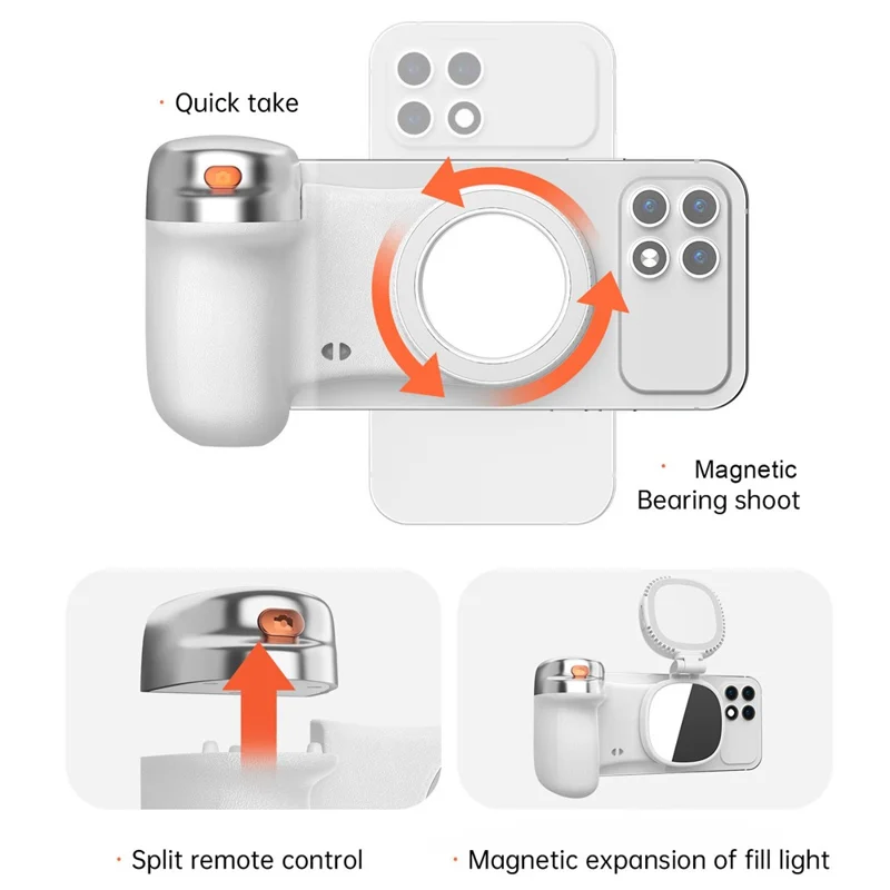 Suporte para Telemóvel com Bluetooth Compatível K02, Assistente de Câmera Magnético Sem Fios, Estabilizador Portátil para Selfies - Branco