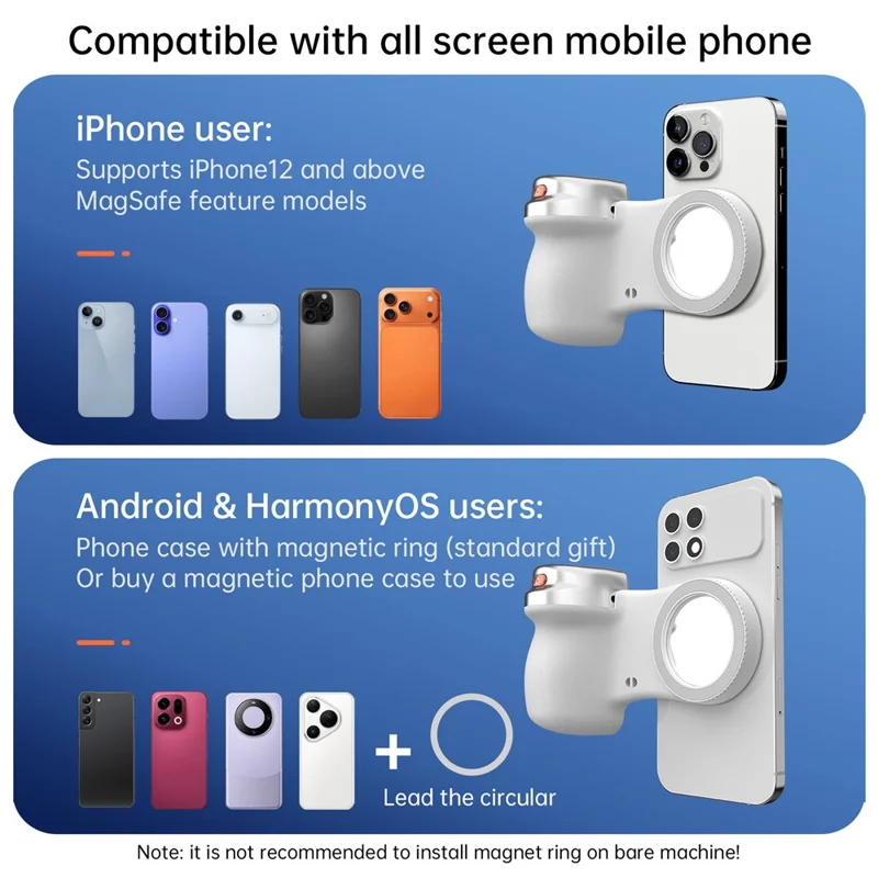 Suporte para Telemóvel com Bluetooth Compatível K02, Assistente de Câmera Magnético Sem Fios, Estabilizador Portátil para Selfies - Branco