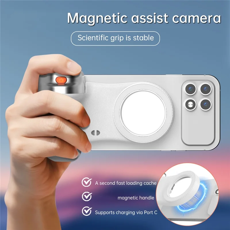 Suporte para Telemóvel com Bluetooth Compatível K02, Assistente de Câmera Magnético Sem Fios, Estabilizador Portátil para Selfies - Branco