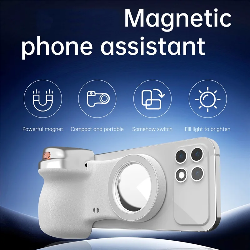 Suporte para Telemóvel com Bluetooth Compatível K02, Assistente de Câmera Magnético Sem Fios, Estabilizador Portátil para Selfies - Branco