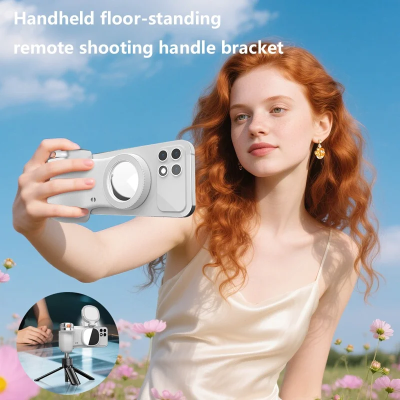 Suporte para Telemóvel com Bluetooth Compatível K02, Assistente de Câmera Magnético Sem Fios, Estabilizador Portátil para Selfies - Branco