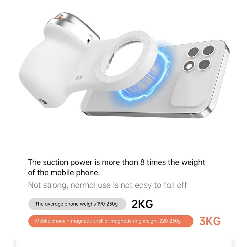 K02 Suporte Estabilizador Sem Fios com Bluetooth Compatível, Assistente de Câmera Magnético com Luz de Preenchimento para Autorretrato - Branco