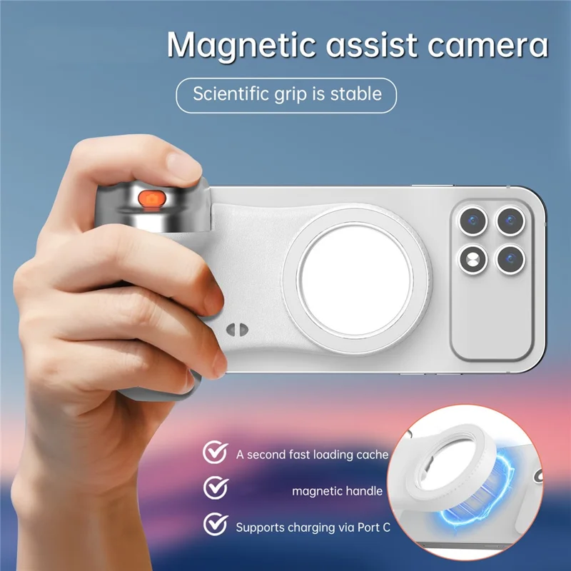 K02 Suporte Estabilizador Sem Fios com Bluetooth Compatível, Assistente de Câmera Magnético com Luz de Preenchimento para Autorretrato - Branco