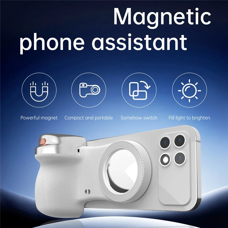 K02 Suporte Estabilizador Sem Fios com Bluetooth Compatível, Assistente de Câmera Magnético com Luz de Preenchimento para Autorretrato - Branco