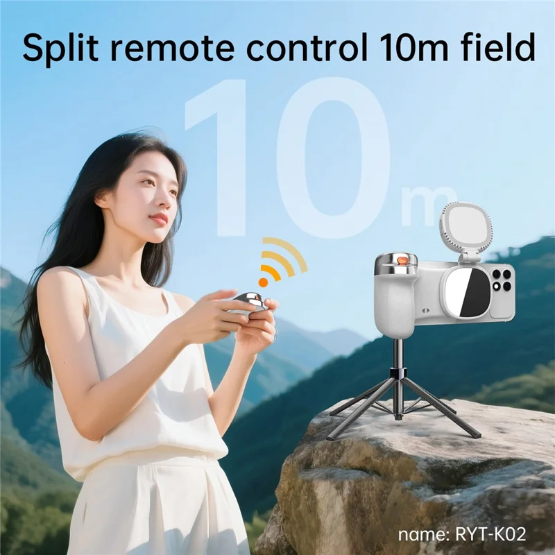 K02 Suporte Estabilizador Sem Fios com Bluetooth Compatível, Assistente de Câmera Magnético com Luz de Preenchimento para Autorretrato - Branco