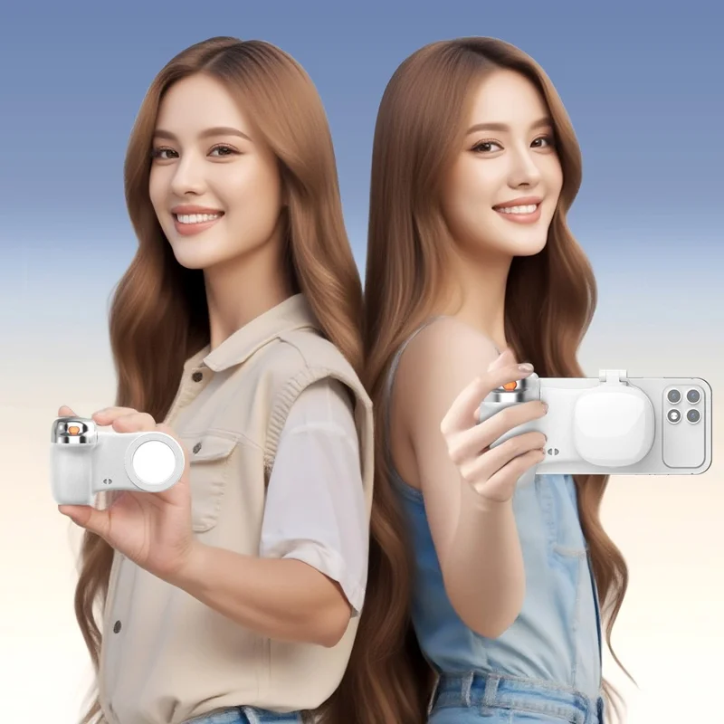 K02 Suporte Estabilizador Sem Fios com Bluetooth Compatível, Assistente de Câmera Magnético com Luz de Preenchimento para Autorretrato - Branco