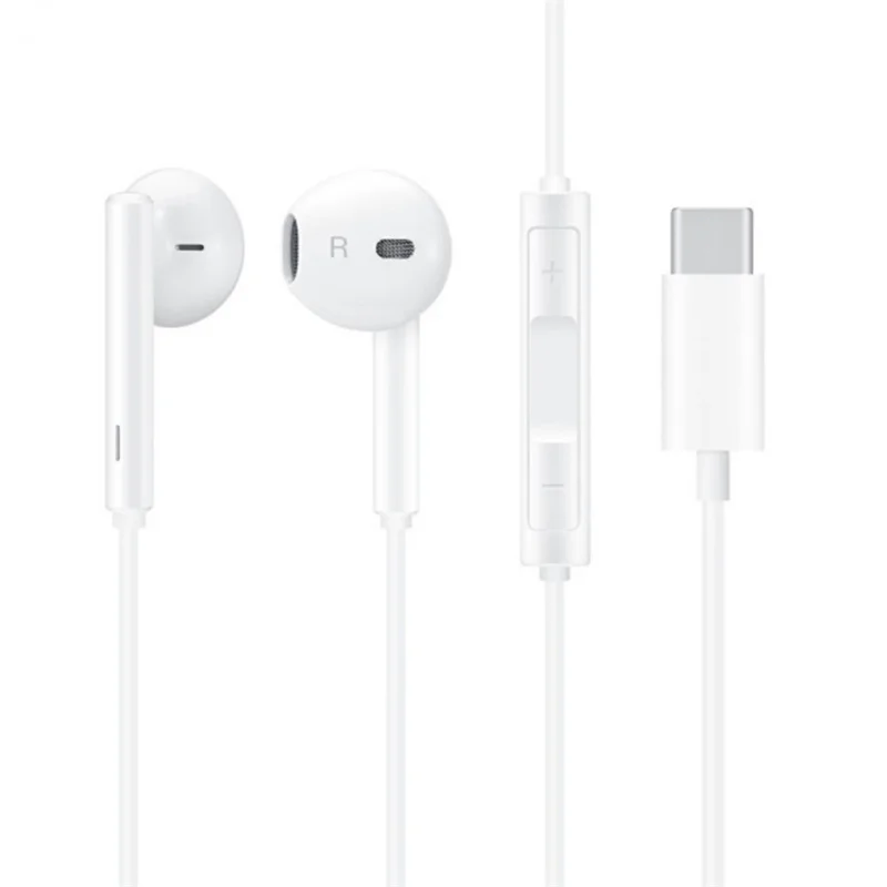 USB Type-C Wired Earphones with Mic 3-Button Control In-ear Earphones for iPhone Samsung Huawei - White