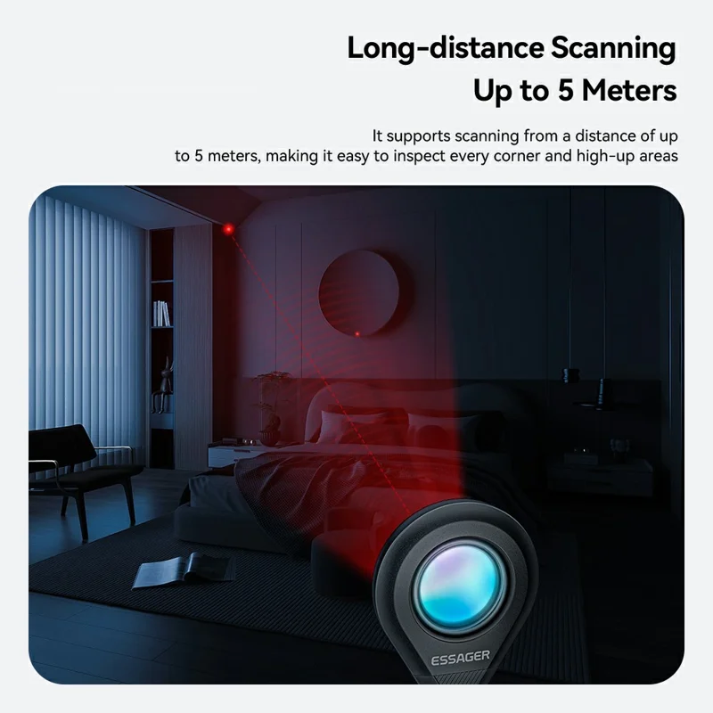 ESSAGER Infrared Detector Type-C Plug Play Portable 5M Anti-Spy Camera Finder for Hotel Privacy - Black