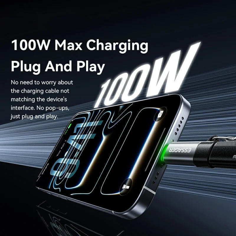 Adaptateur intelligent ESSAGER avec coupure automatique de courant, Type-C, 100 W, 5 A, convertisseur de charge avec indicateur LED