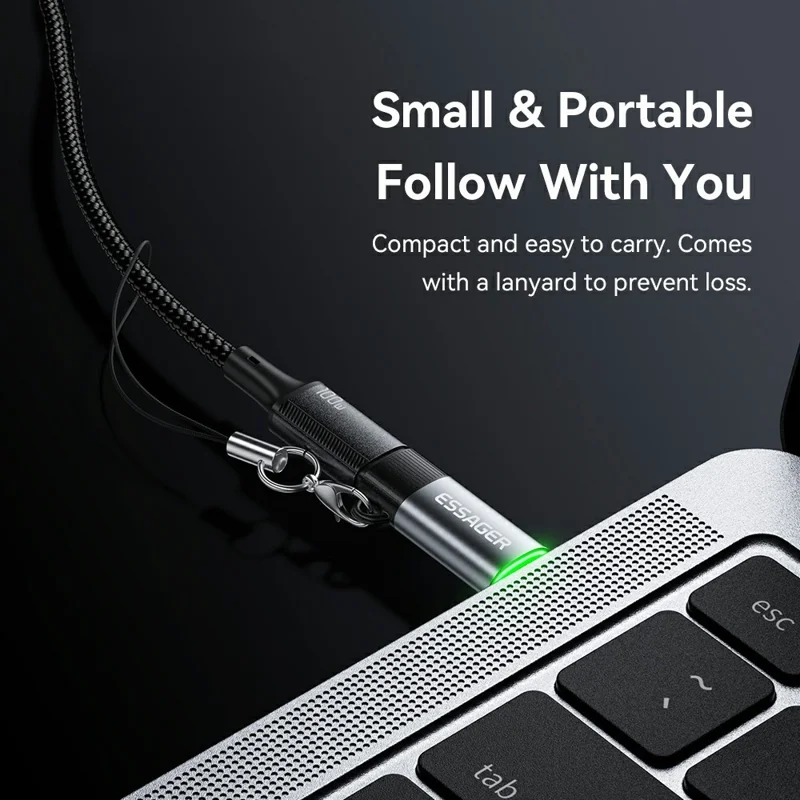 Adaptateur intelligent ESSAGER avec coupure automatique de courant, Type-C, 100 W, 5 A, convertisseur de charge avec indicateur LED