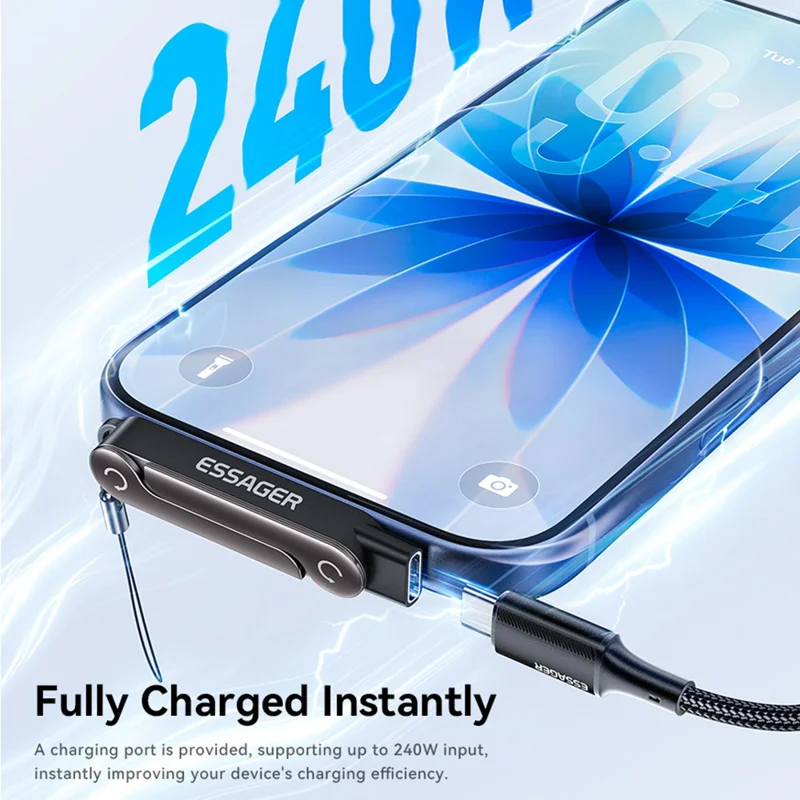 ESSAGER USB-C Female to USB-C Male Adapter 240W Fast Charging Converter 5A 40Gbps 90° L-Shape Stand